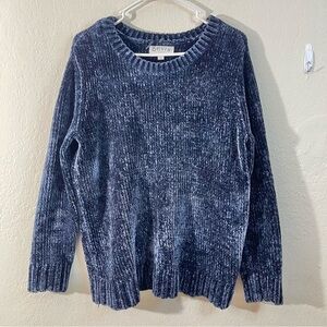 Orvis Chenille Crewneck Pullover Navy Blue Women's Sweater Large Cozy Comfy Soft